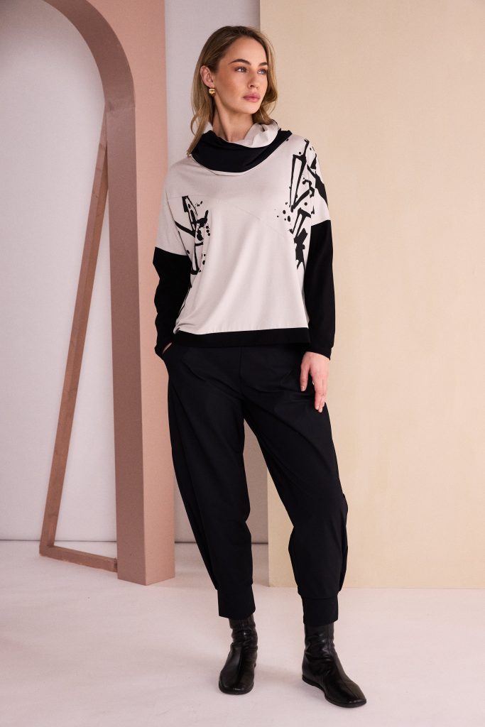 NAYA Placement Print Top With Front Angle Seam