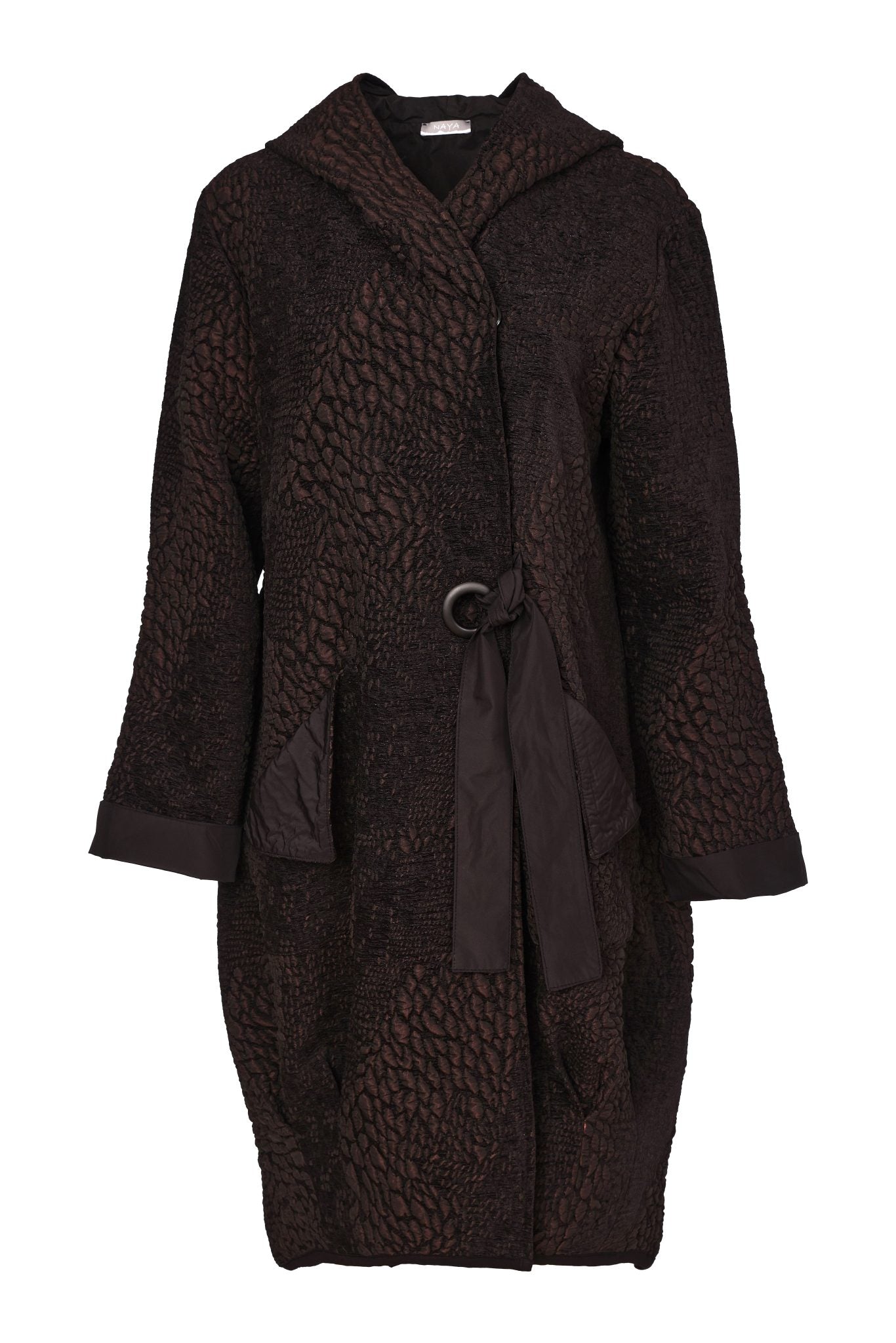 NAYA Jacquard Section Coat With Ring Tie Detail At Front