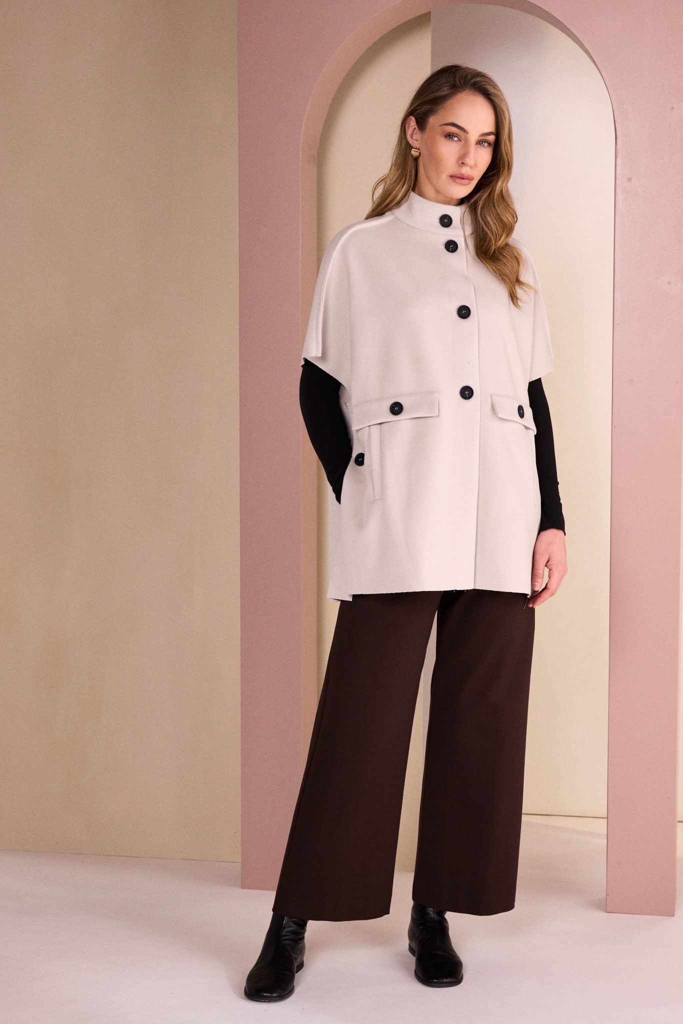 NAYA High Neck Button Through Jacket With Pocket Flap