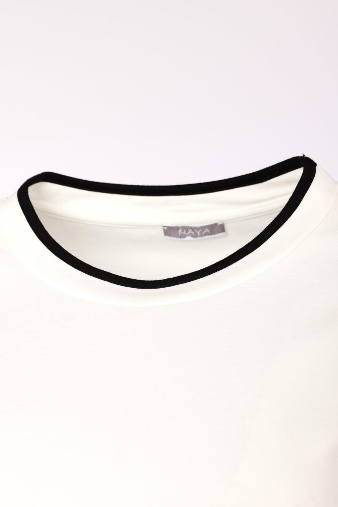NAYA Round Neck Soft Top With Colour Band Sleeve