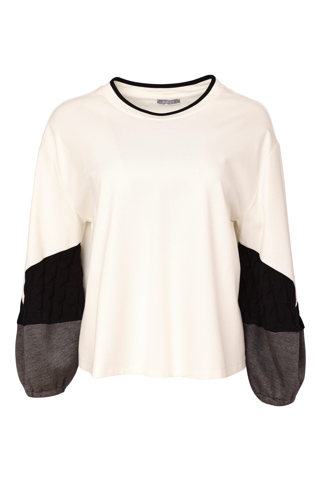 NAYA Round Neck Soft Top With Colour Band Sleeve