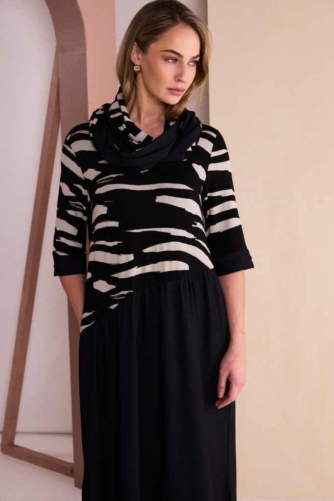 NAYA Print Dress With Plain Bottom