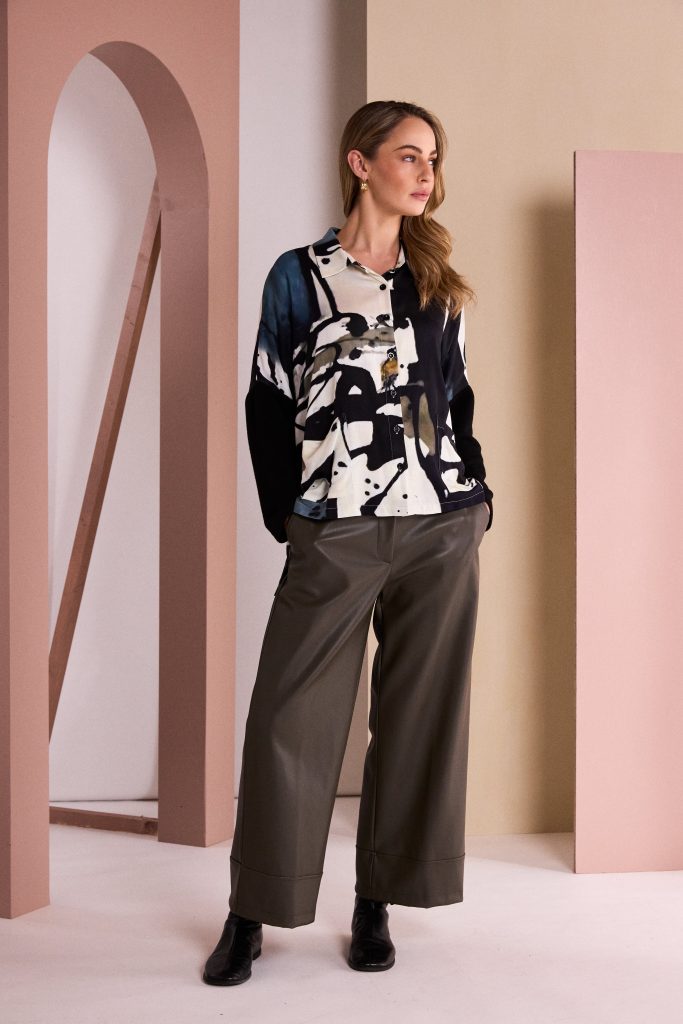 NAYA Wide Leg Leatherette Trouser With Hem Panel