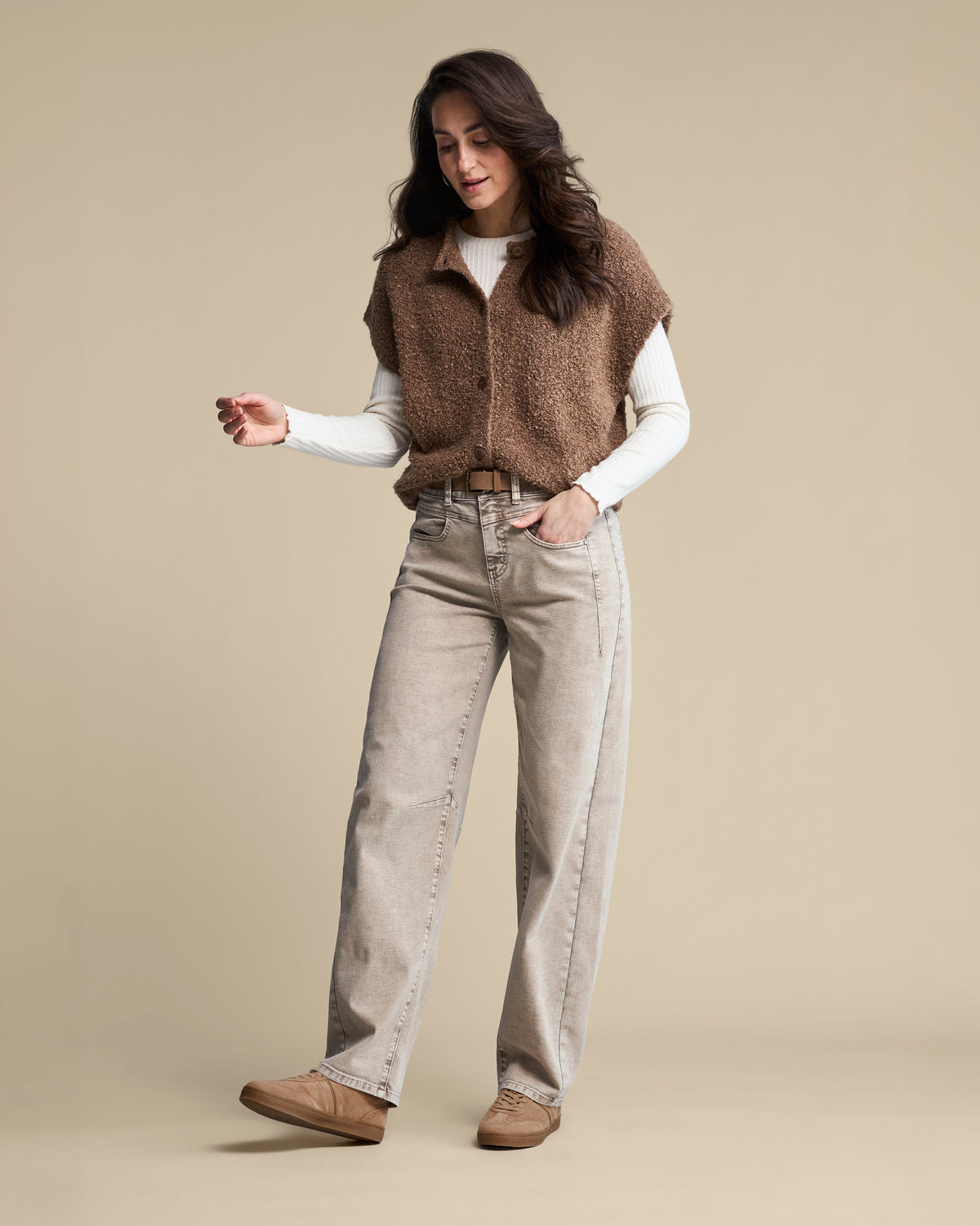 Red Button Korine & belt washed twill