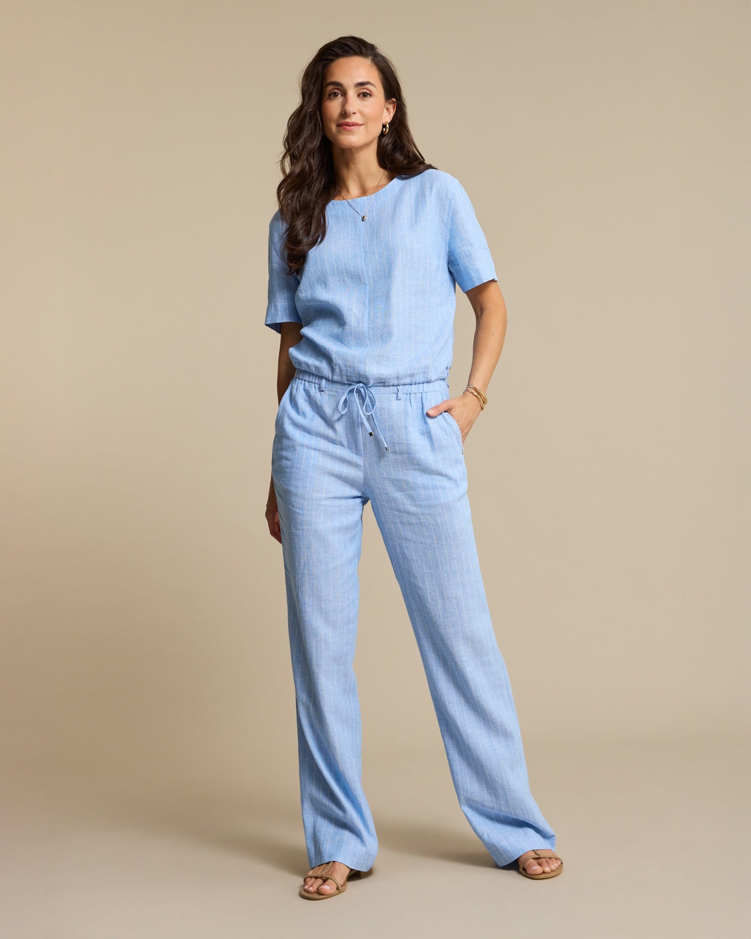 Red Button Skyler Linen/Visc Pinstripe