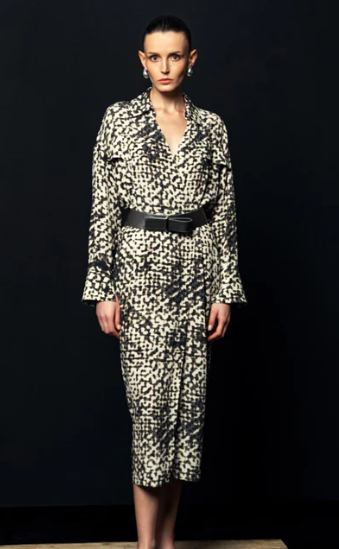 KAMEYA BELTED DETAIL PATTERNED DRESS