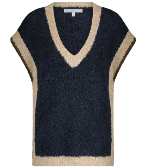 Red Button Sleeveless Contrast Rib