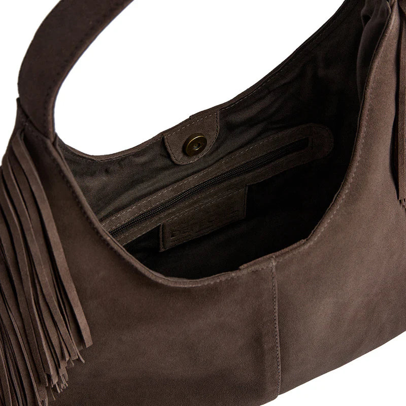 DEPECHE Suede shoulderbag with fringes