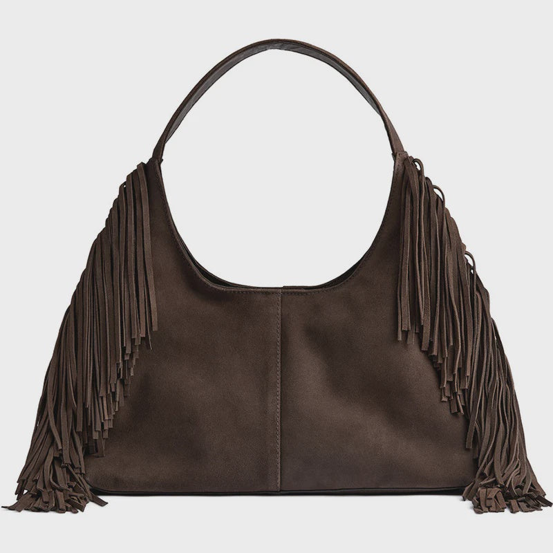 DEPECHE Suede shoulderbag with fringes