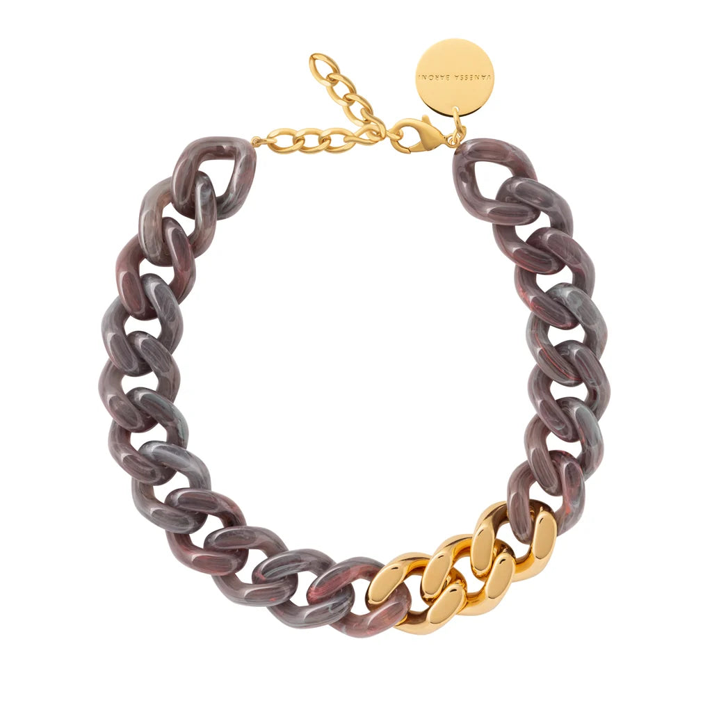Vanessa Baroni Flat Chain Necklace with gold ikat marble