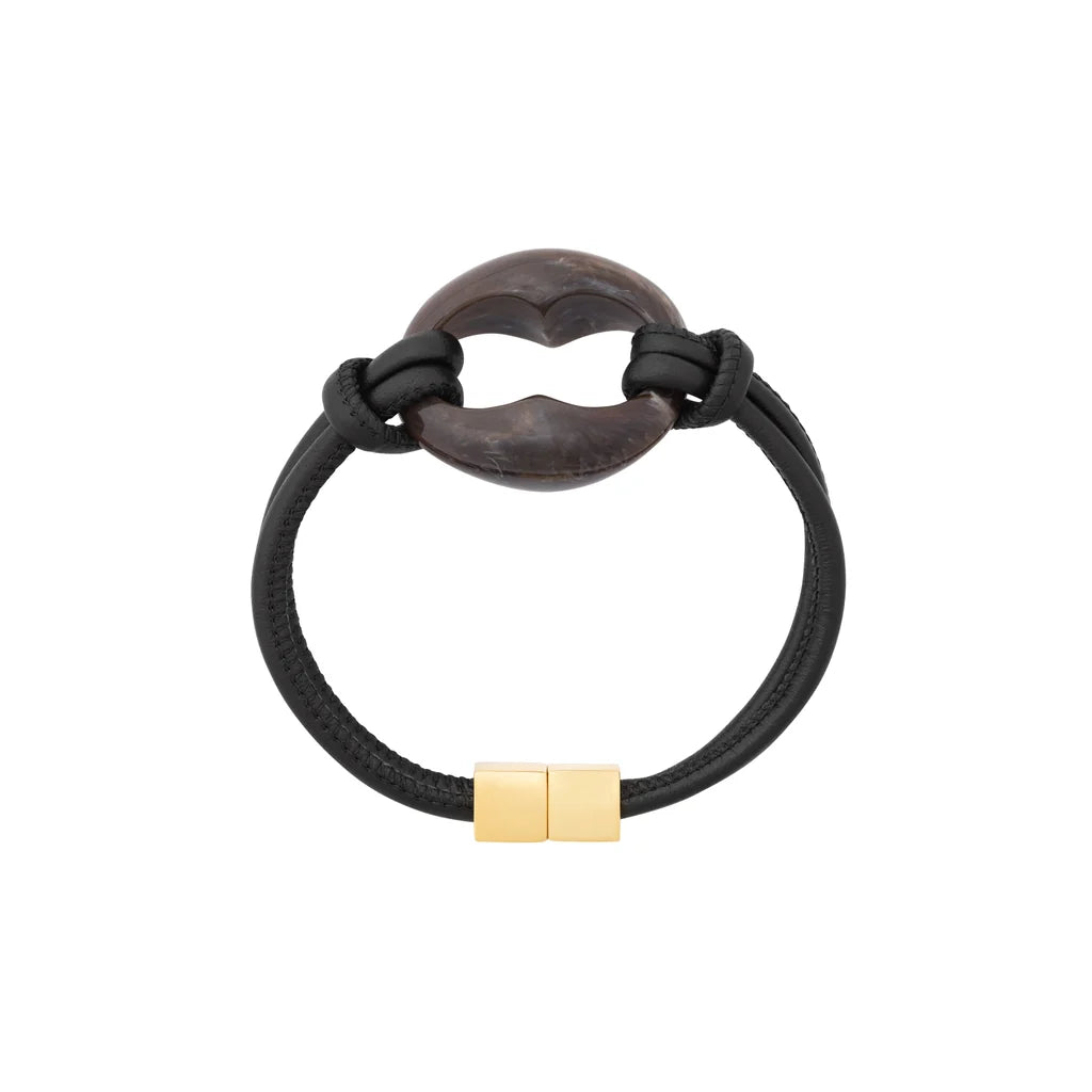 Vanessa Baroni Turtle Leather Bracelet black - dark brown marble