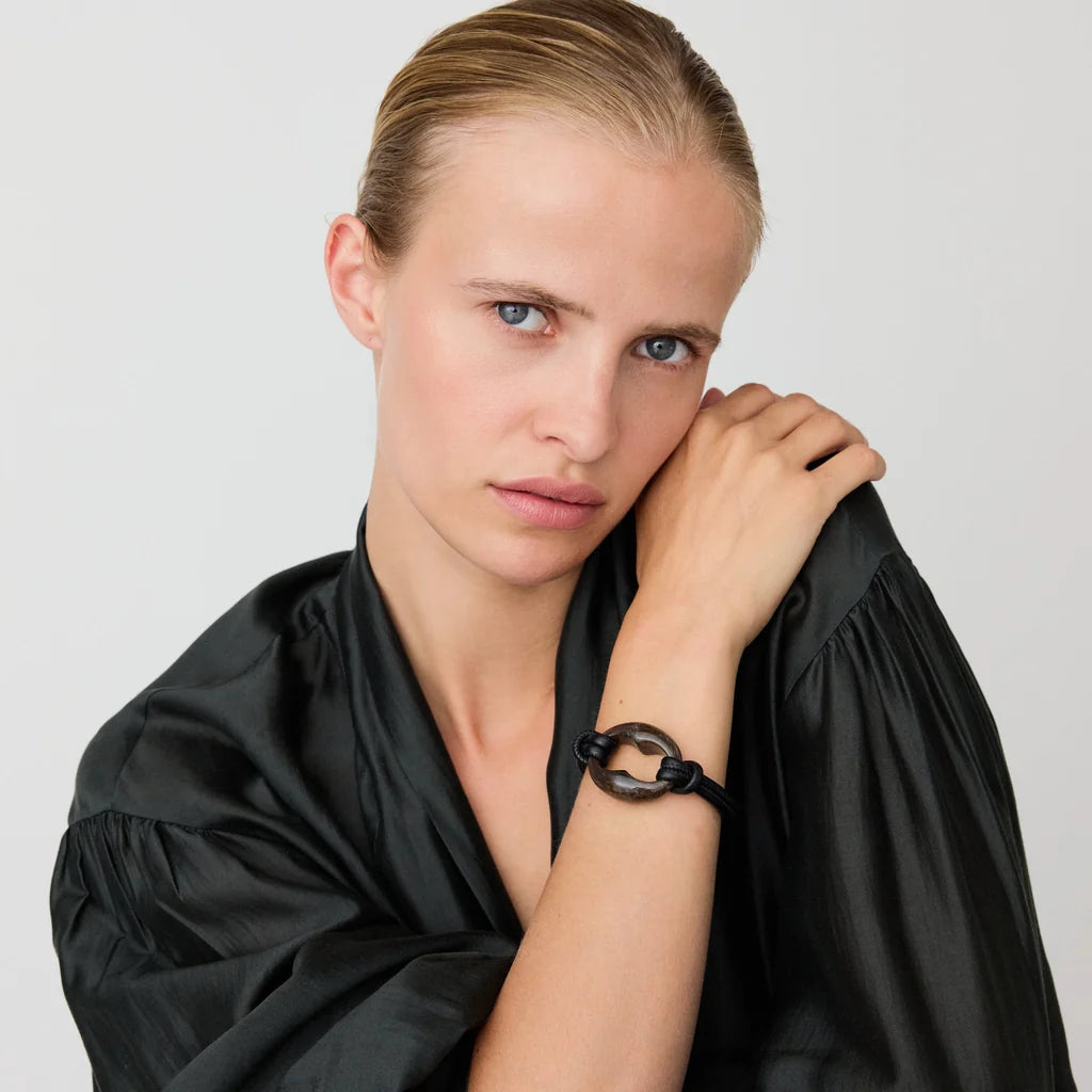 Vanessa Baroni Turtle Leather Bracelet black - dark brown marble