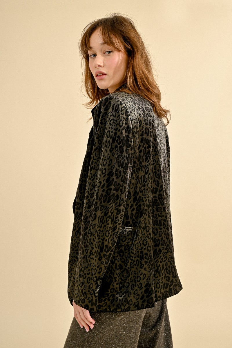 Molly Bracken Leopard Print Velvet Blazer