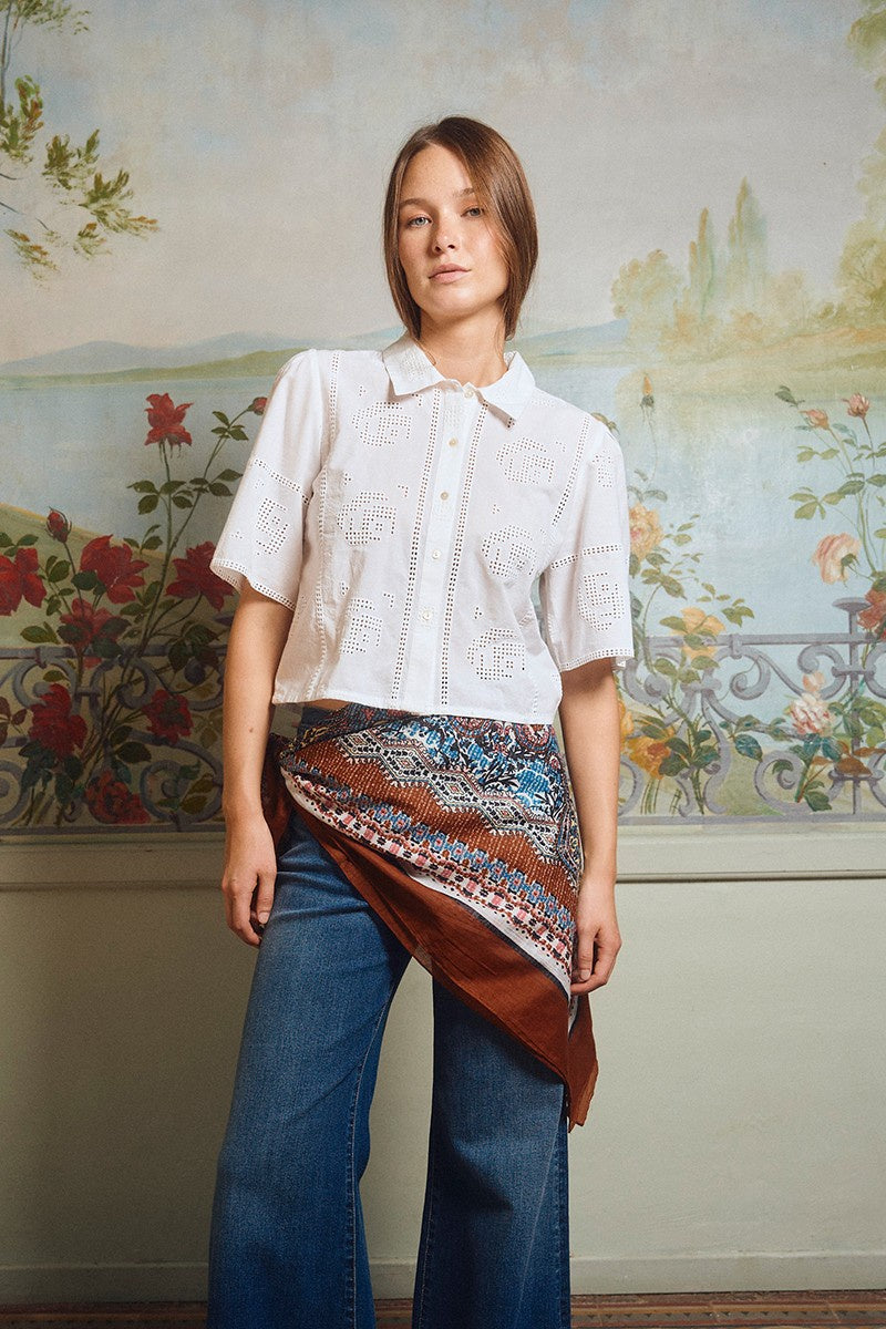 Molly Bracken Cotton shirt, openwork embroidery
