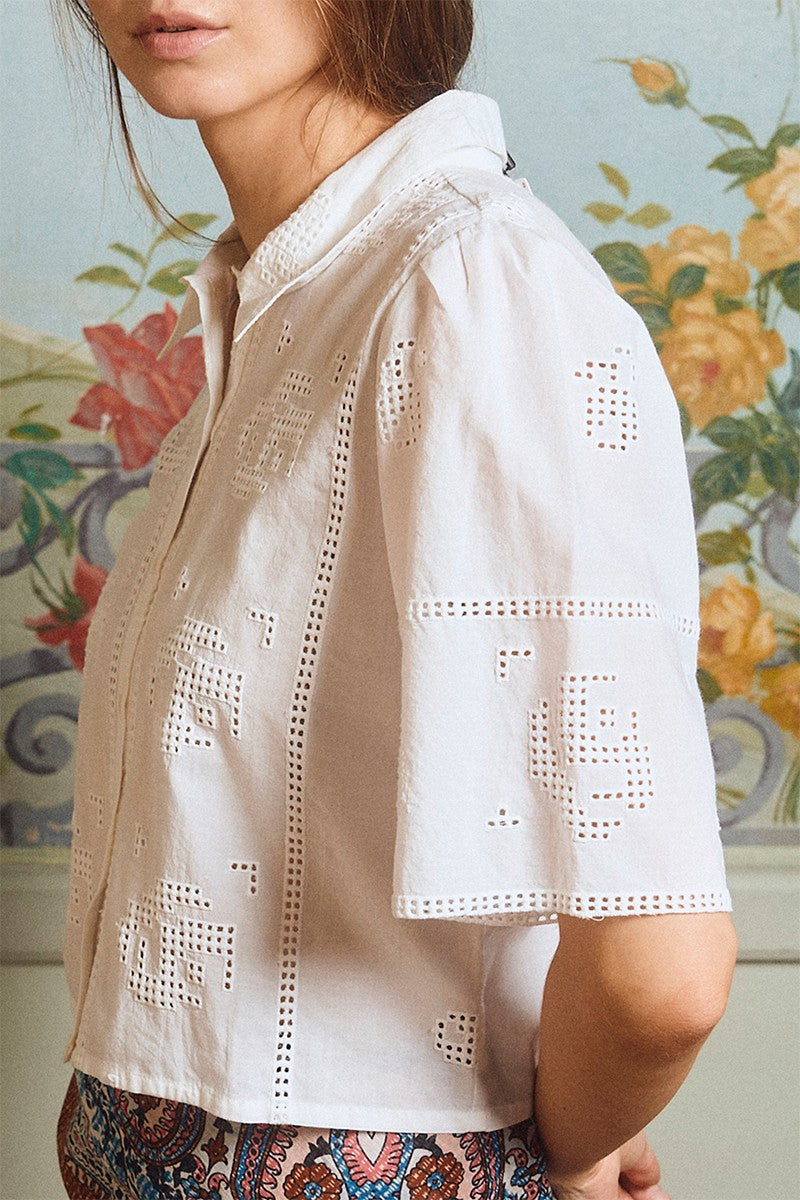 Molly Bracken Cotton shirt, openwork embroidery