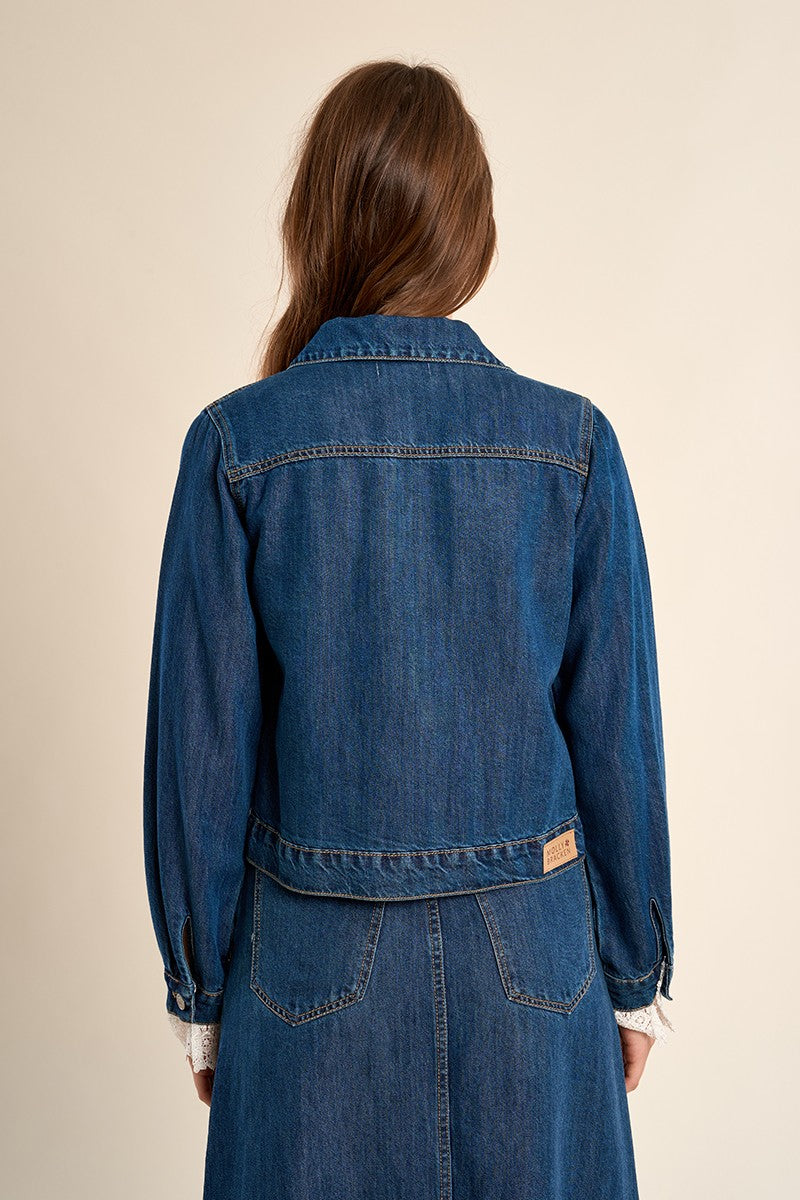 Molly Bracken Cropped denim jacket, belted