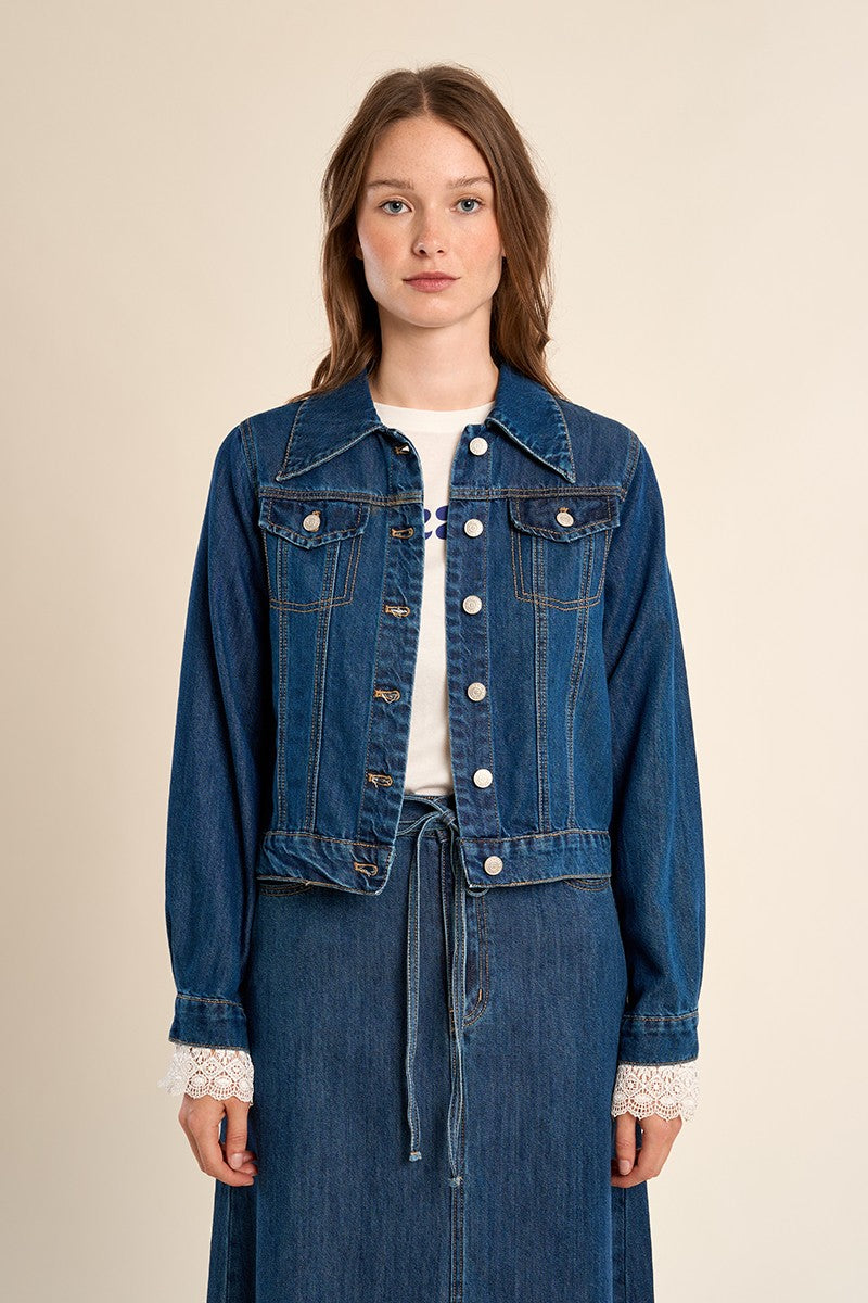Molly Bracken Cropped denim jacket, belted