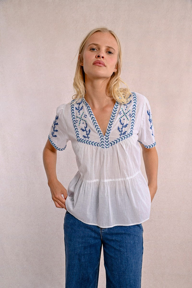 Molly Bracken Embroidered poplin top