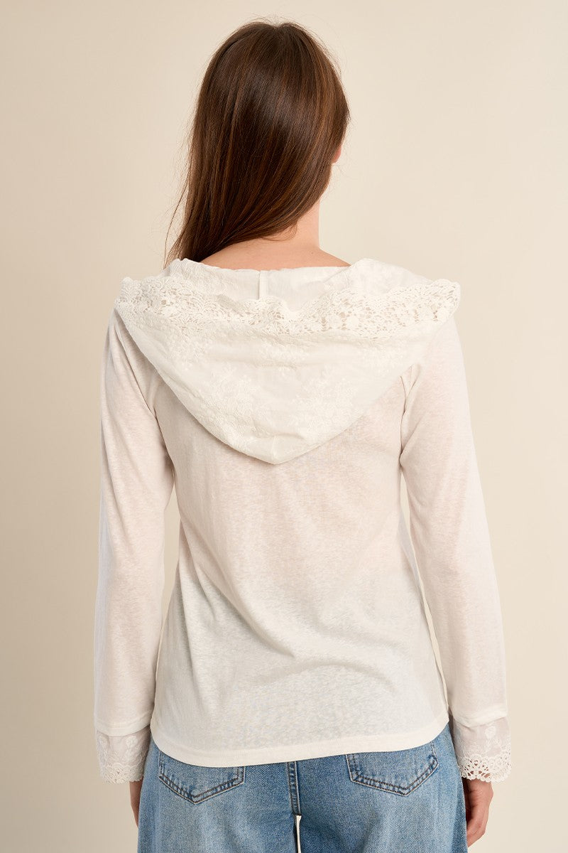 Molly Bracken Long-sleeved T-shirt, lace hood