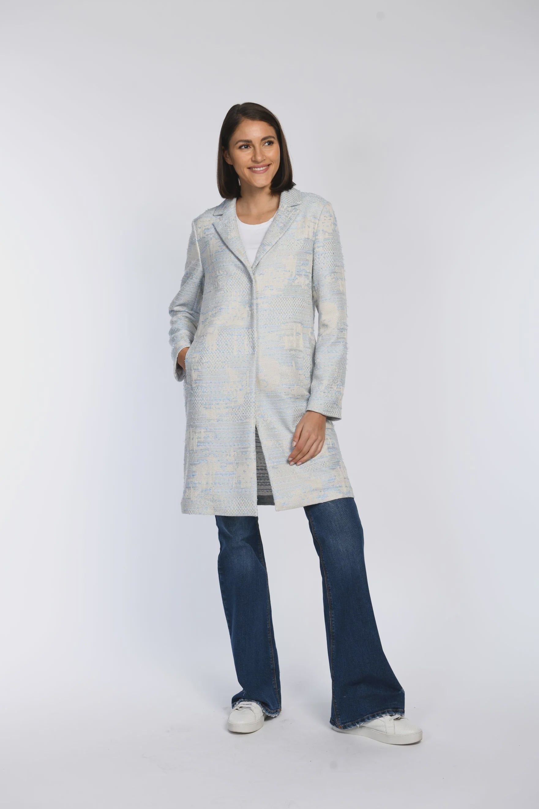 White Label Lightweight jacquard coat with lapel collar