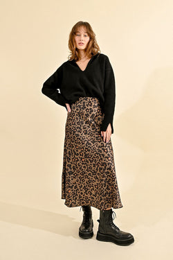 Molly Bracken Leopard Print Satin Skirt