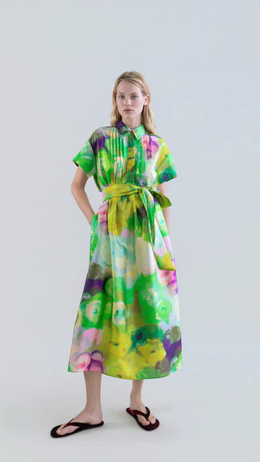 Psophia LONG SHIRT DRESS WITH BLOOMLIGHT PRINT AND FRONT PINTUCKS