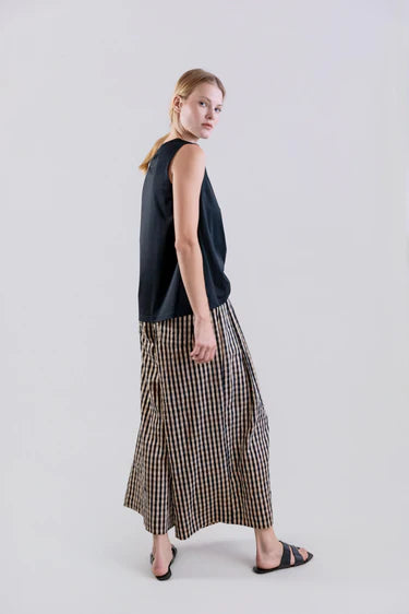 Psophia MINI GINGHAM WIDE-LEG PANTS WITH DRAWSTRING WAIST