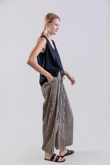Psophia MINI GINGHAM WIDE-LEG PANTS WITH DRAWSTRING WAIST