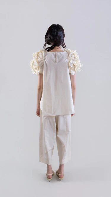 Psophia POPLIN SHORT-SLEEVE TOP WITH EMBELLISHED SLEEVES