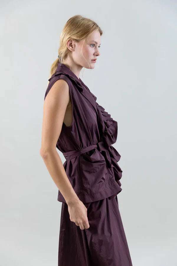 Psophia TAFFETA WRAP TOP WITH NOTCHED LAPELS