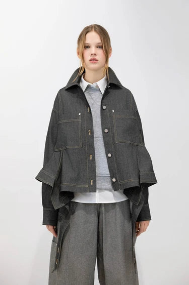 Psophia ASYMMETRIC DENIM JACKET WITH GODETS