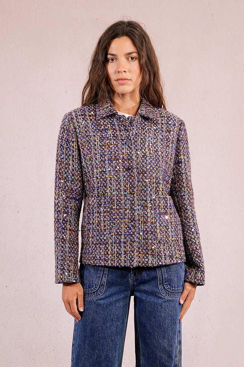 Molly Bracken Short tweed jacket, studded with rhinestones