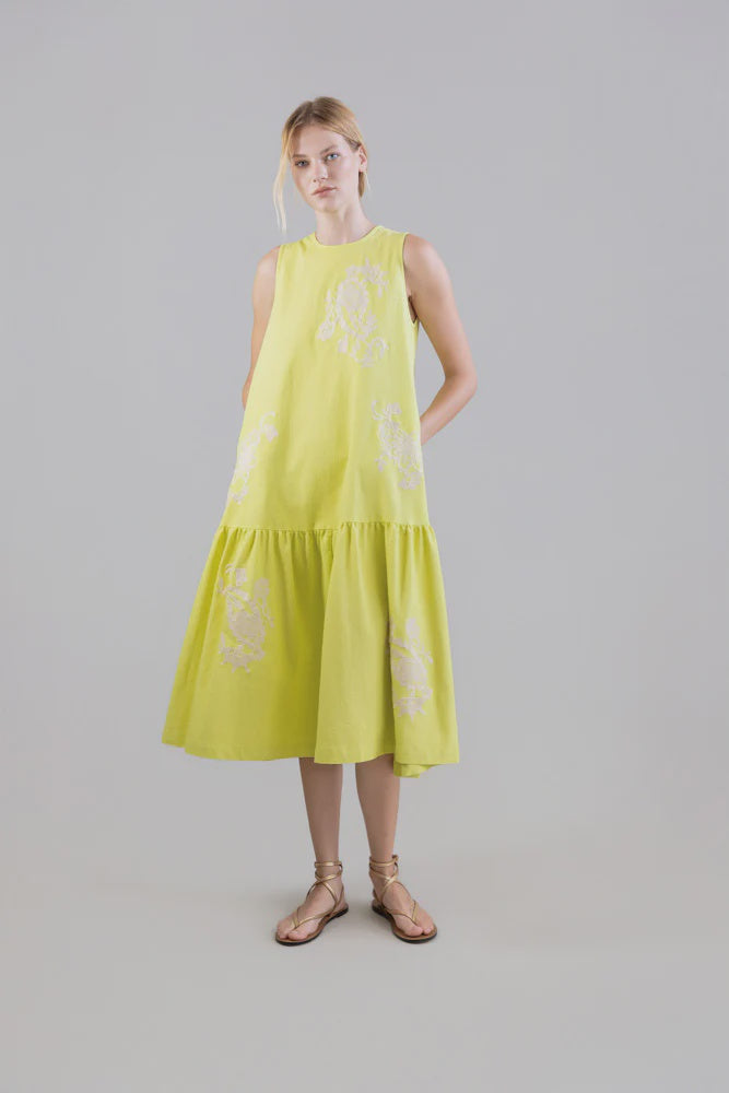 Psophia FLASH LEMON SLEEVELESS PEPLUM DRESS
