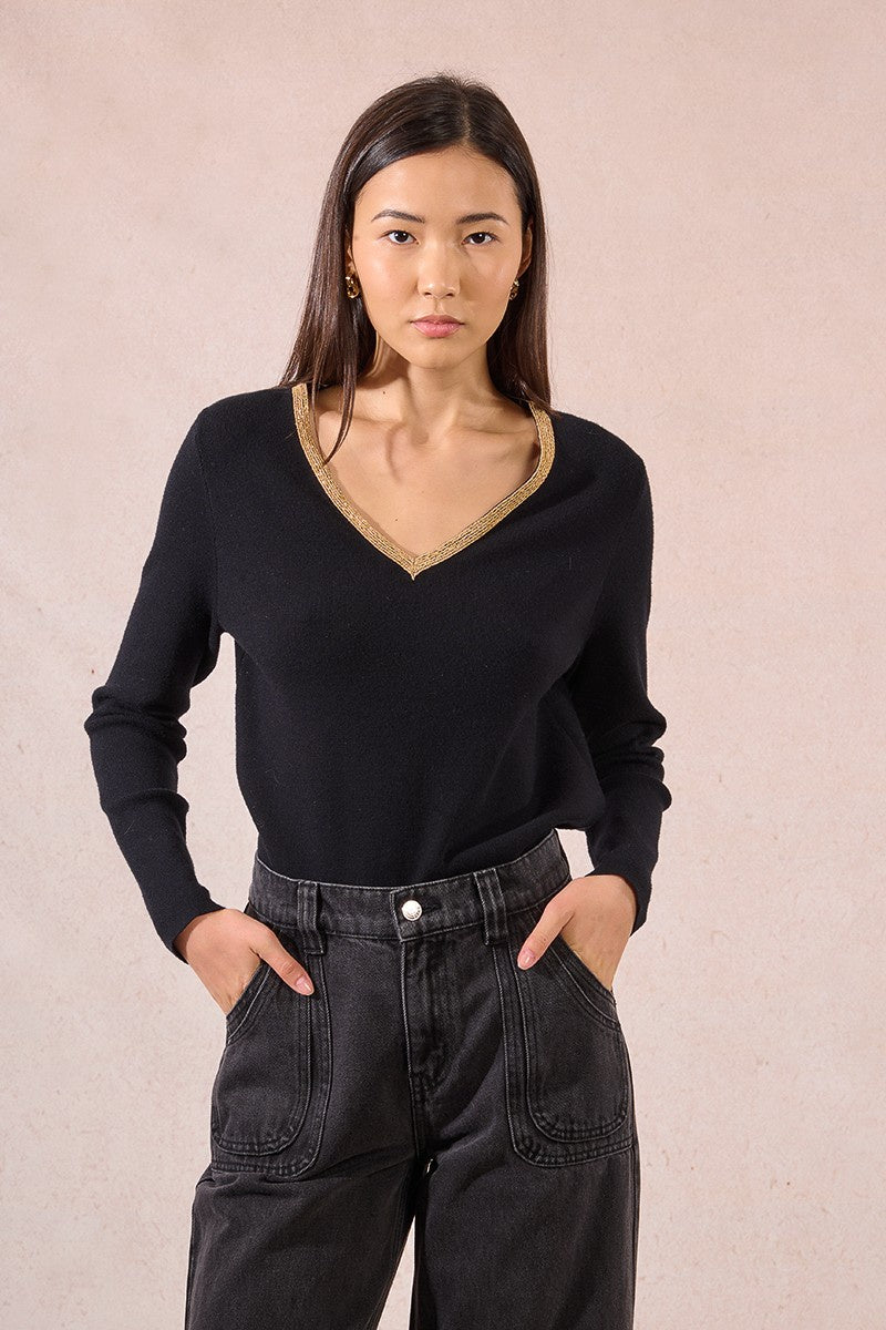 Molly Bracken Sweater with iridescent collar trim