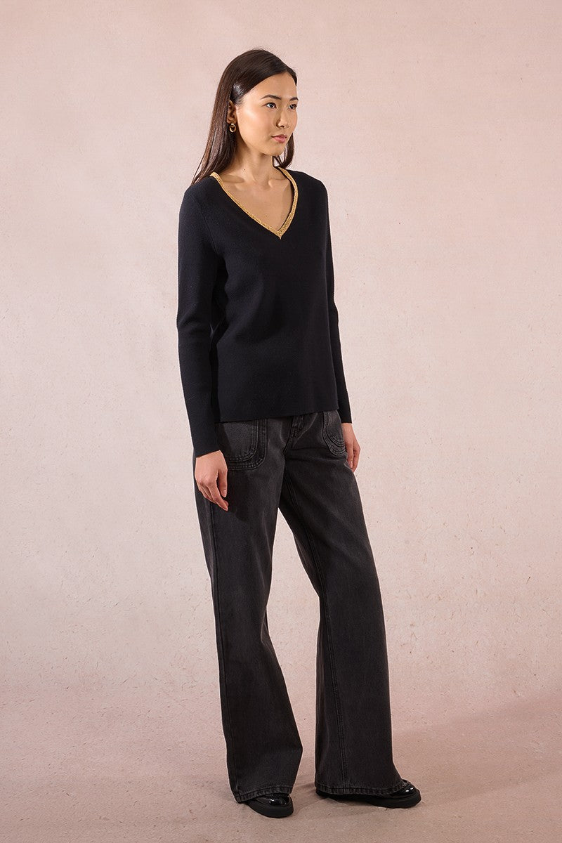 Molly Bracken Sweater with iridescent collar trim