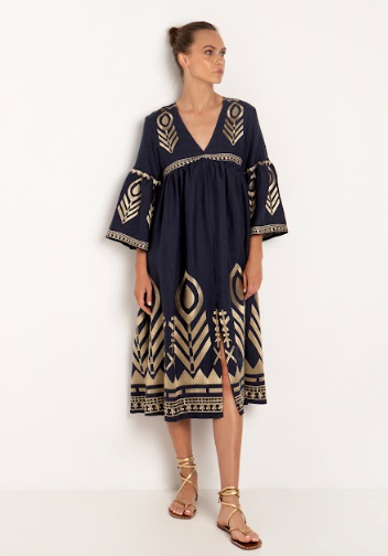 GREEK ARCHAIC KORI Dress Feather Bell Sleeve